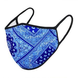 Black, Blue & White Paisley Face Mask - Adult